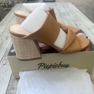 Brand new inbox never worn Chunky block Beige Low Heel Open Toe Slip on Sandals